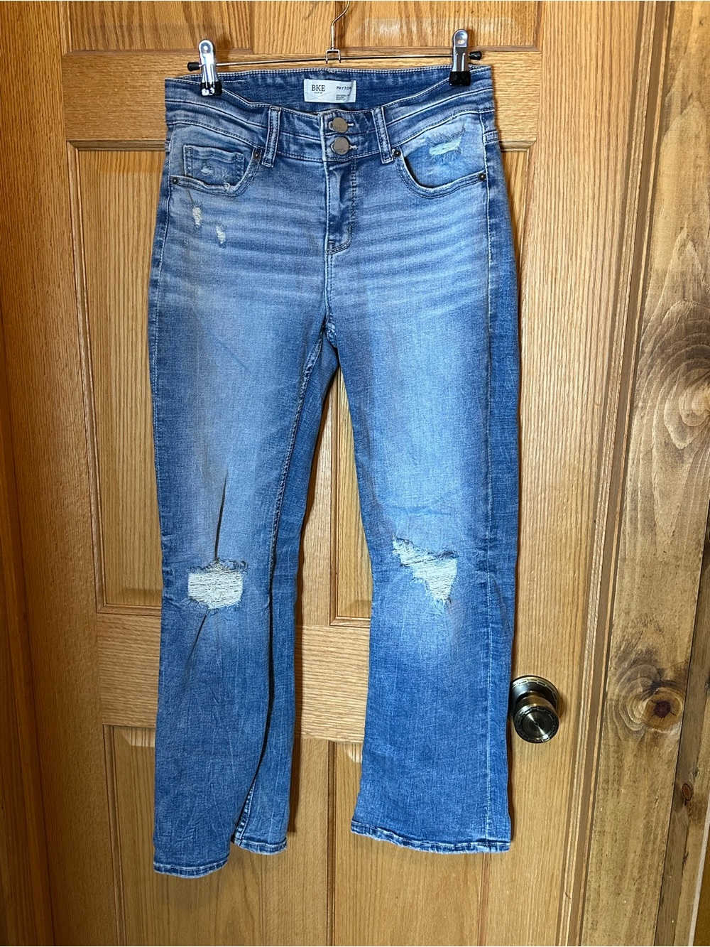 BKE Payton Flare Jeans Womens Med Wash Distressed Mid Rise Universal 27x28 1/2